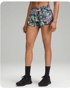 lululemon athletica Black Floral-Print Athletic Shorts with Green & Pink Accents